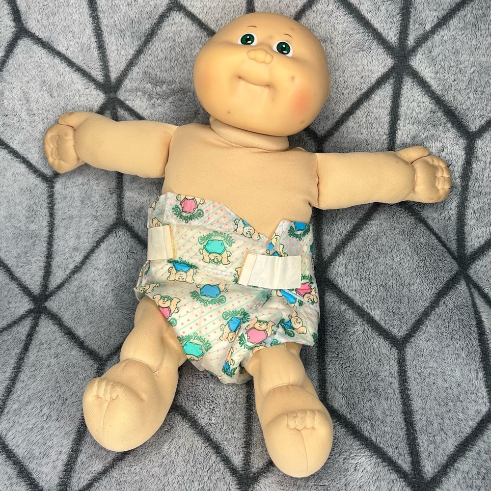 Vintage 80s Cabbage Patch Kids Green Eye Baldie Girl Preemie Coleco F